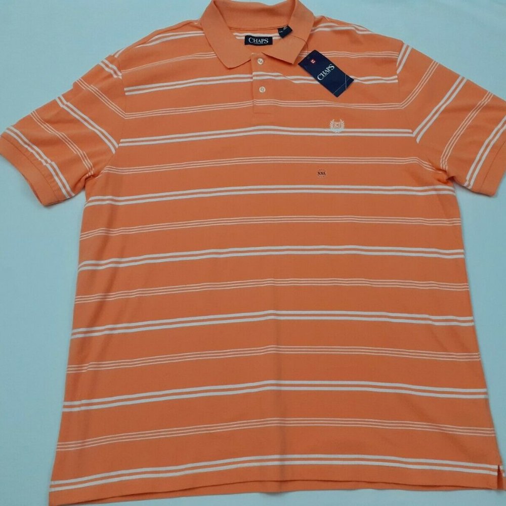 NWT Chaps Orange White Striped Short Sleeve Polo